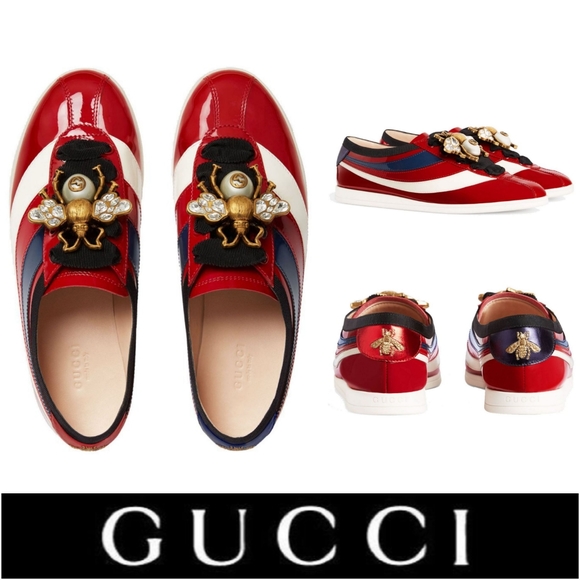 Gucci Shoes - NEW GUCCI Falacer Leather Sneakers Crystal Bees